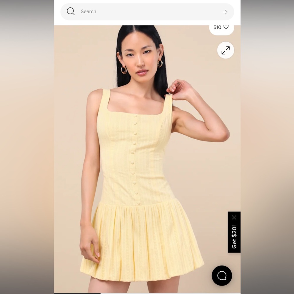 Lulu's Yellow Textured Drop Waist Bubble-Hem Mini Dress NWT